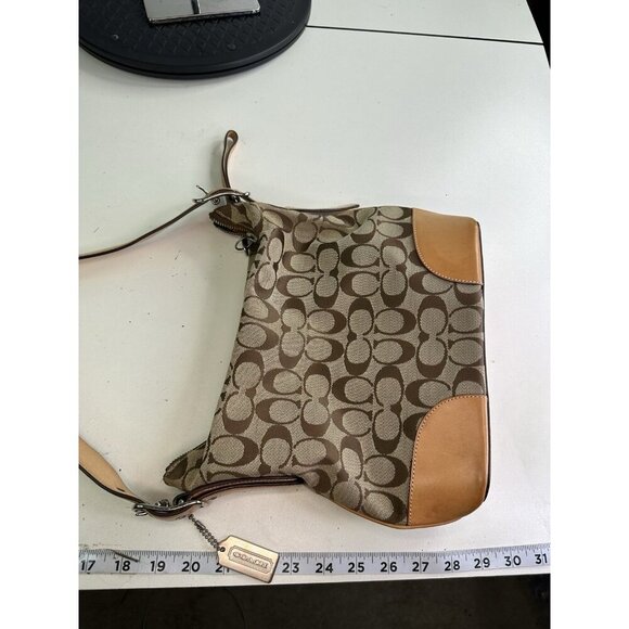 Coach Signature Y2k Shoulder Crossbody Zip Bag 6347 Tan Leather Purse - Picture 4 of 6